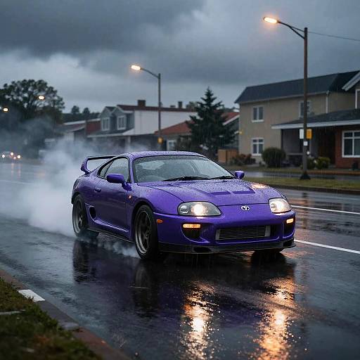 Purple Toyota Supra Drifting in Rain