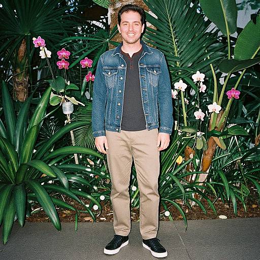 Casual Man Amid Tropical Blooms