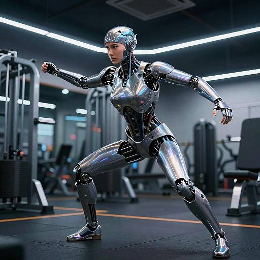 Futuristic Cybernetic Figure Training in Gym