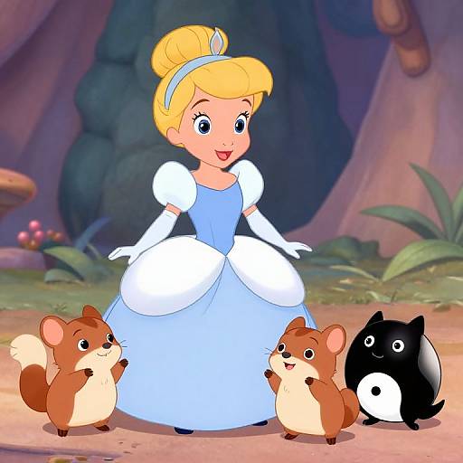 Adorable Princess Girl with Mouse Friends