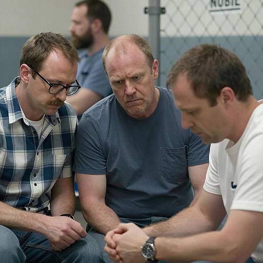 Three Inmates in a Dimly Lit Cell