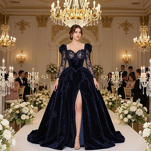 Elegant Navy Velvet Bridal Gown