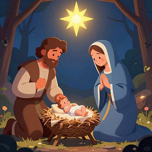 Vibrant Cartoon Nativity Scene
