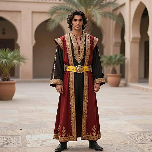 Man in Traditional Middle Eastern Robe in Courtyard