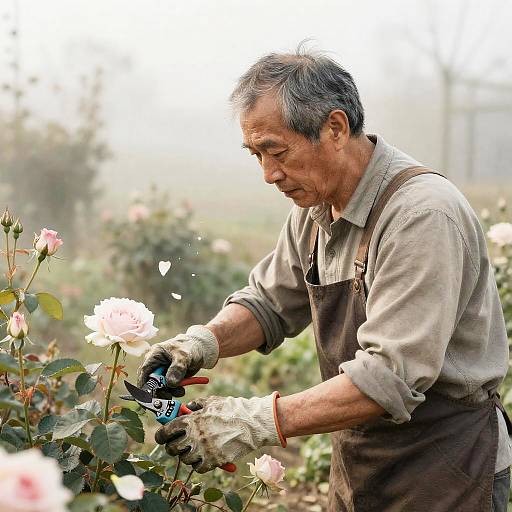 Emotional Sketch of Gardener with Roses