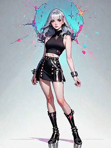 Edgy Woman in Black Leather Outfit