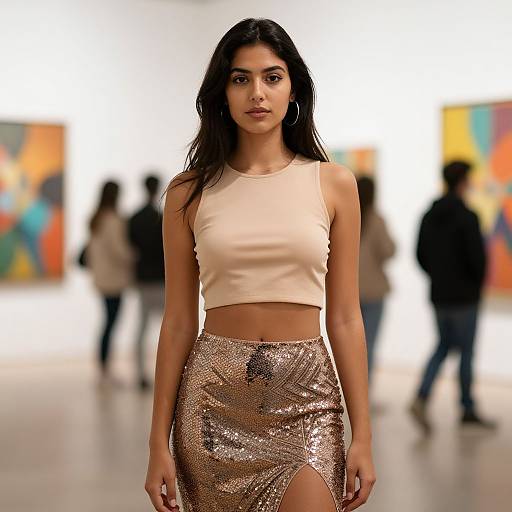 Young Woman in Modern Art Gallery