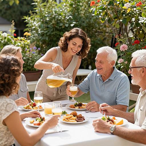 Joyful Terrace Gathering with Beverage