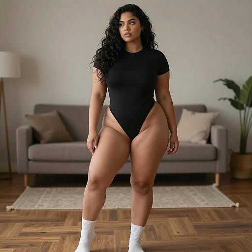 Confident Curvy Woman in Black Outfit