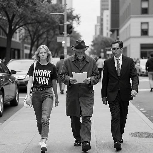 Three People Walking on City Street