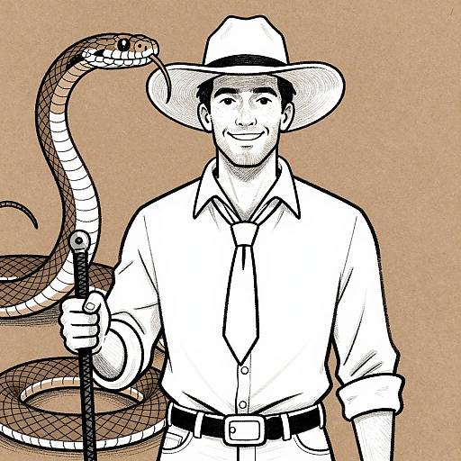 Cheerful Man with Whip and Snake