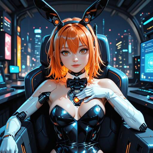 Cyberpunk Android Girl with Rabbit Ears