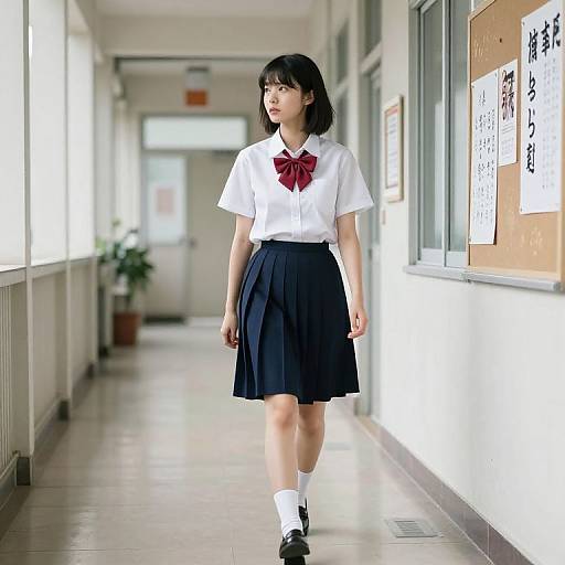 Photorealistic Japanese Schoolgirl Corridor