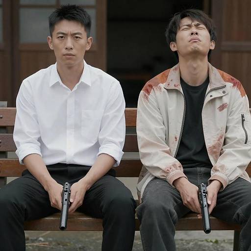 Intense Standoff on a Wooden Bench