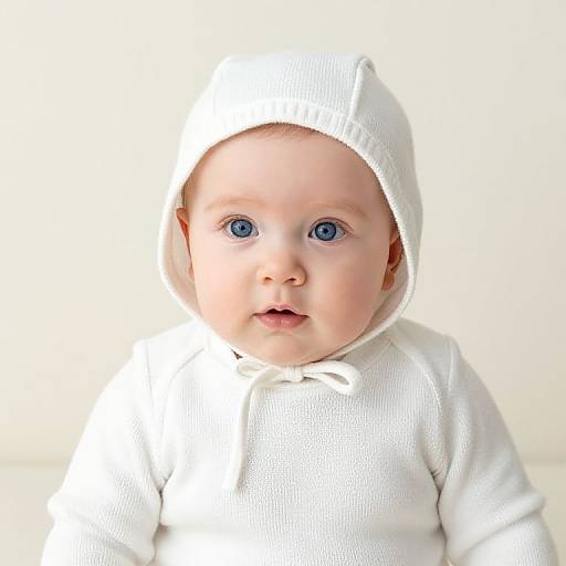 Blue-Eyed Baby in White Knitted Hood