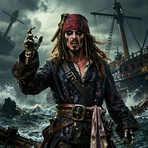 Cursed Pirate Captain with Skeletal Hand