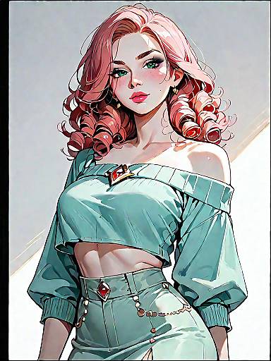 Stylish Woman in Emerald Green Crop Top and Skirt