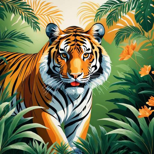 Vibrant Tiger Illustration in Jungle