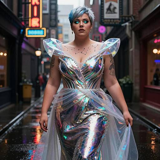Neo-Noir Iridescent Gown Plus-Size Muse