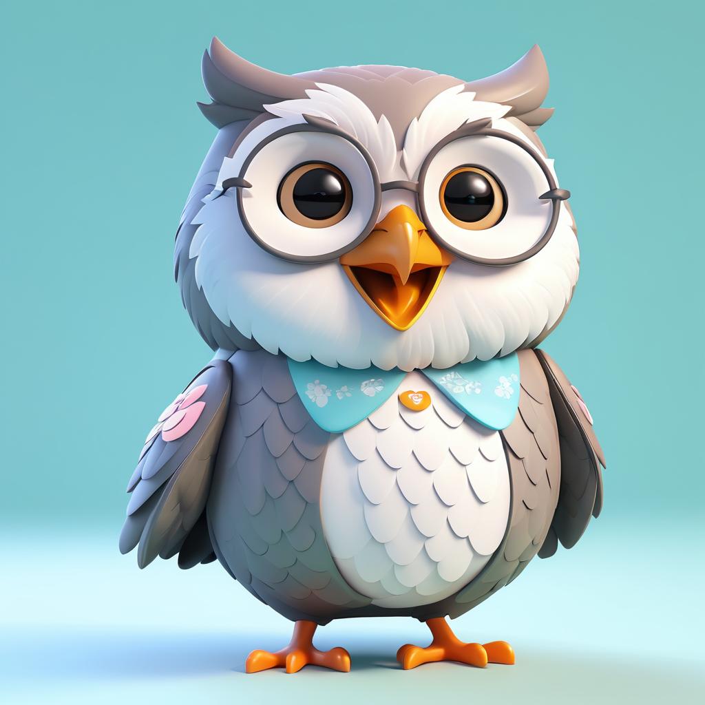 Kawaii 3D Animated Wise Old Owl