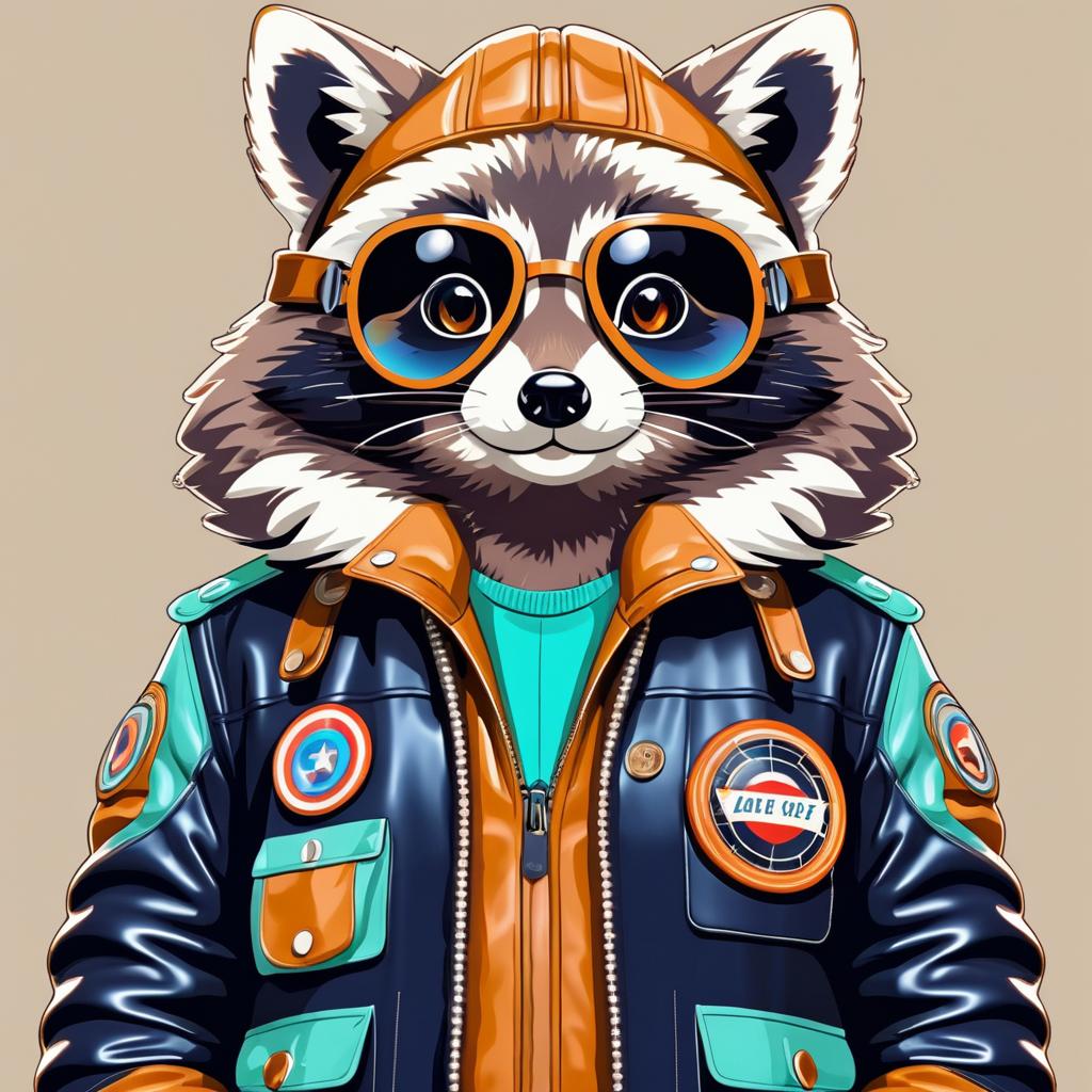 Adorable Retro Racoon in Aviator Jacket