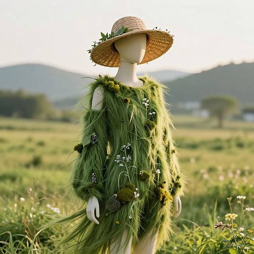 Whimsical Grass Mannequin in Meadow