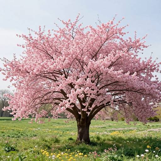 Blossoming Cherry Tree in Serene Landscape