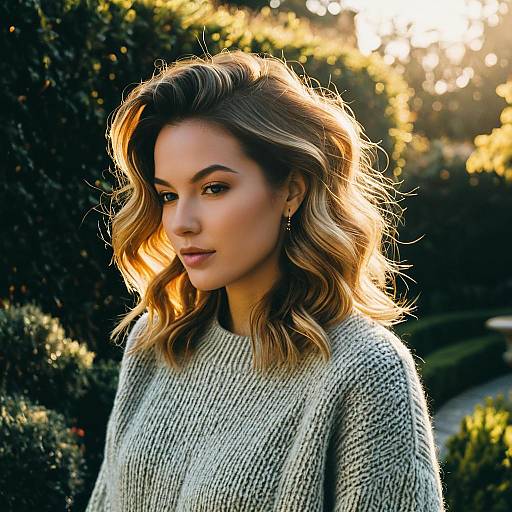 Elegant Woman with S-Waves Hairstyle in Garden