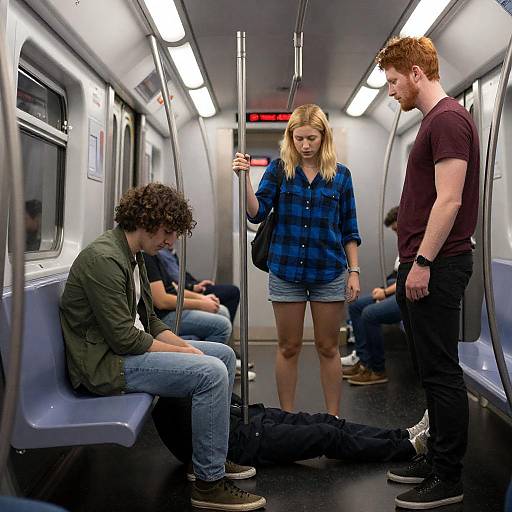 Chaotic Subway Scene with Passengers