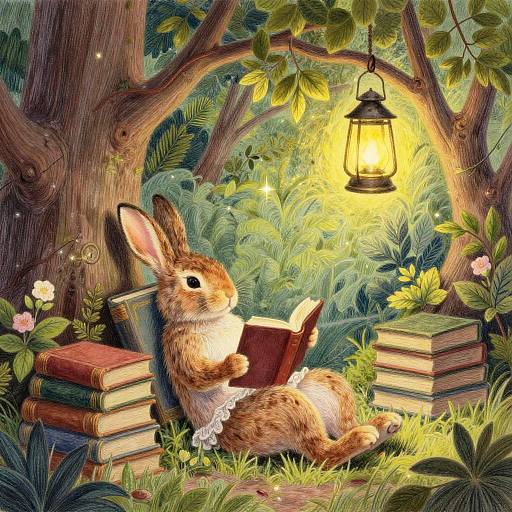 Gentle Hare Librarian in Cozy Forest