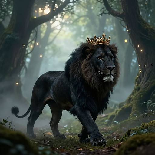 Regal Black Lion in Enchanted Forest