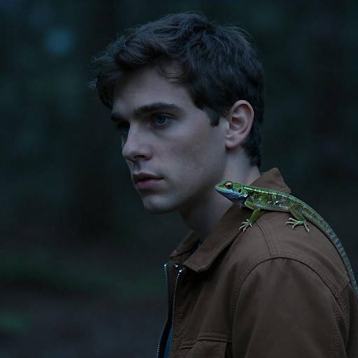 Dim Portrait of Man with Lizard