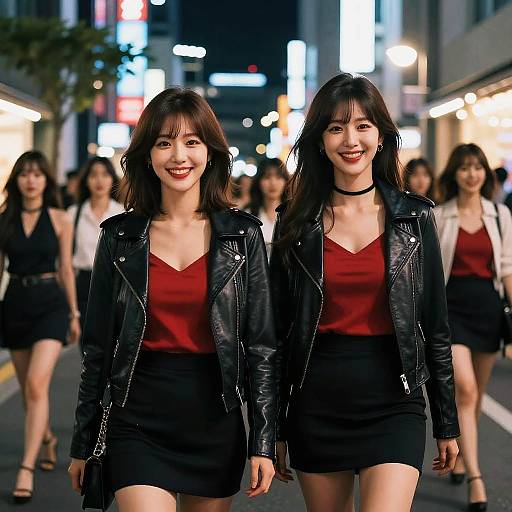Vibrant City Night Portrait of Two Women