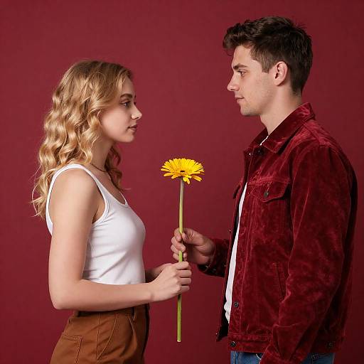 Romantic Couple Against Red Background