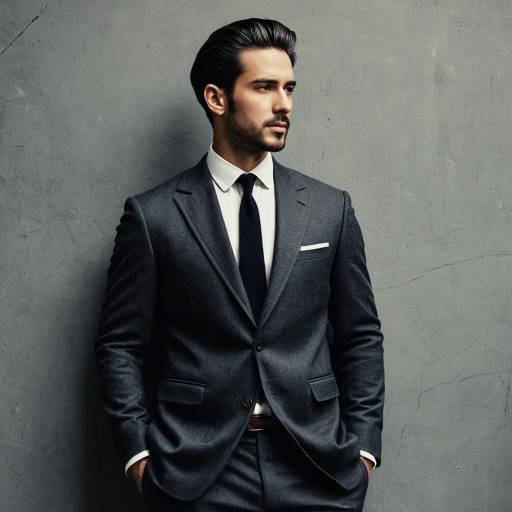 Confident man in dark suit standing indoors