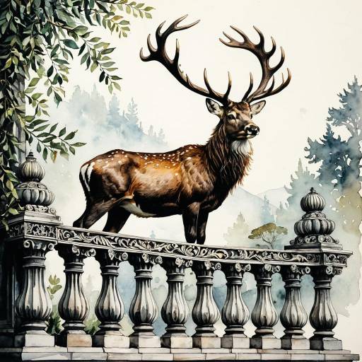 Majestic Stag on Ornate Balustrade