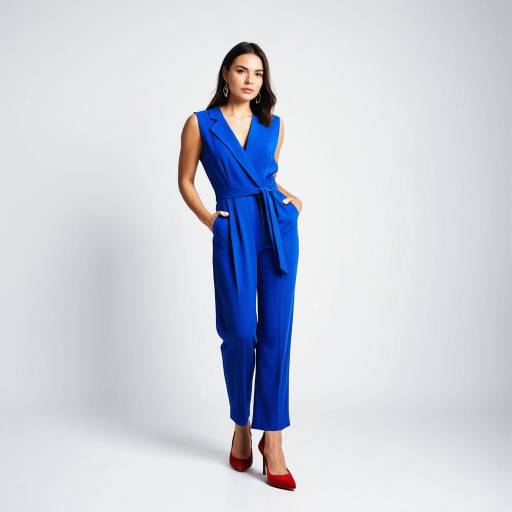 Confident Woman in Blue Jumpsuit