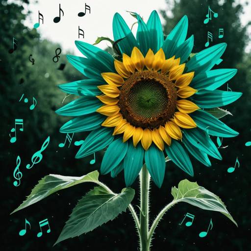 Emerald Turquoise Sunflower with Musical Notes