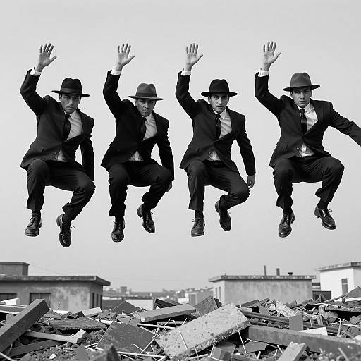 Men in Suits Jumping from Rooftop