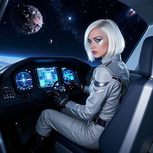 Cinematic Sci-Fi Woman in Spaceship