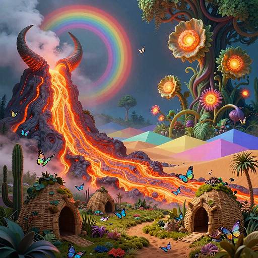 Surreal Dreamscape with Lava and Jungles