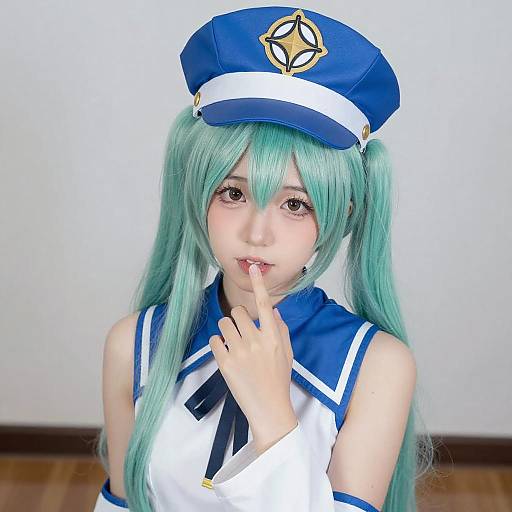 Young Woman in Mint-Green Cosplay