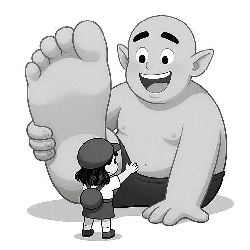 Grayscale Cartoon of Whimsical Characters