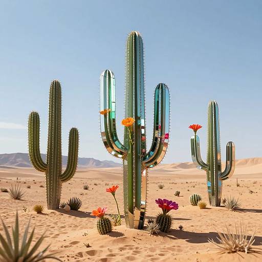 Surreal 3D Glass Cacti Desert
