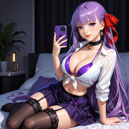 Purple-Haired Girl in Swimsuit