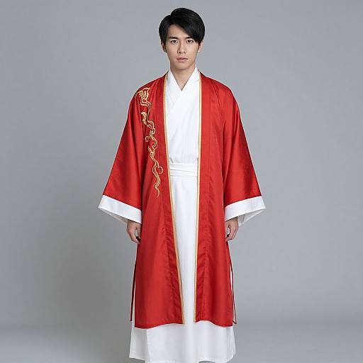 Asian Man in Ornate Red Robe
