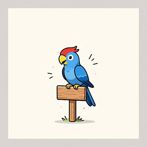 Cheerful Blue Parrot on Signpost
