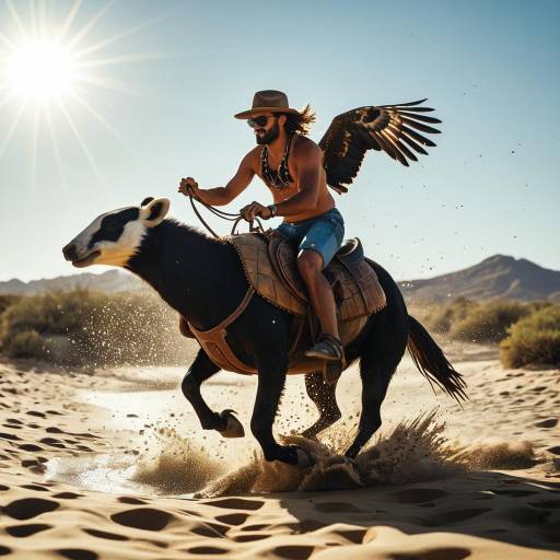 Desert Nomad Riding a Badger in Sunlight Desert Nomad Riding a Badger in Sunlight