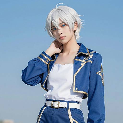 Stylish Cosplayer in Blue and Gold