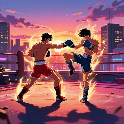 Anime-Style Rooftop Sparring Match
